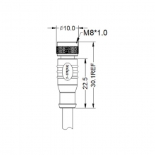 Cable Assembly, A Code - M8 3pins A code female straight molded cable, unshielded, PVC, -10°C~+80°C, 24AWG 0.25mm²